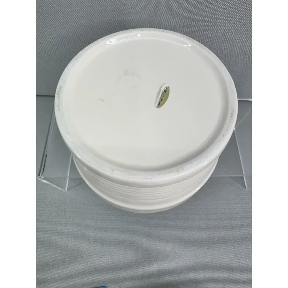 Kohls White Ceramic Salt Cellar Canister Storage Jar w/ Lid Ribbed Kitchen
